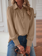Blouse For Women White V-Neck Casual Long Sleeves Tops