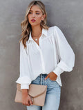 Blouse For Women White V-Neck Casual Long Sleeves Tops