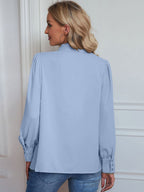 Blouse For Women White V-Neck Casual Long Sleeves Tops