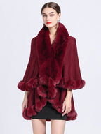 Women Poncho Faux Fur Collar Cape Spring Outerwear