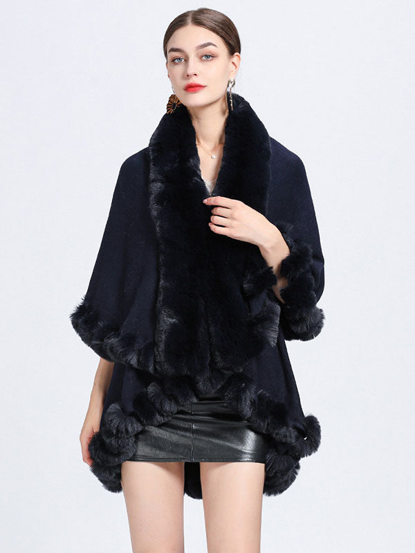 Women Poncho Faux Fur Collar Cape Spring Outerwear