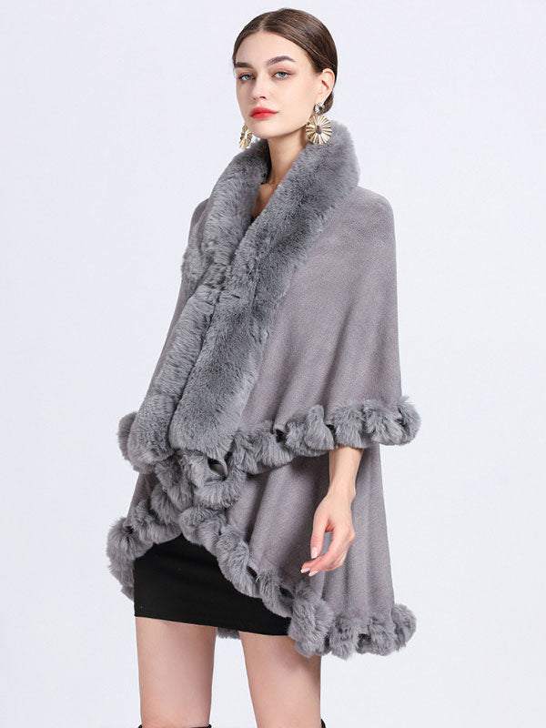 Women Poncho Faux Fur Collar Cape Spring Outerwear
