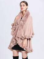 Women Poncho Faux Fur Collar Cape Spring Outerwear