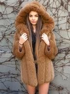 Plush Faux Fur Coat With Hood Winter Eco-friendly Fur Midi Jacket For Women 2026