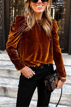 Turtleneck Puff Sleeve Loose Velvet Sweatshirt