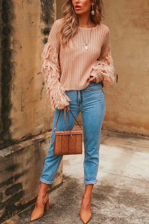 Stylish Tassel Long Sleeve Knit Pullover Sweater