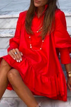 V Neck Lantern Sleeve Ruffle Layered Dress