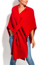 Solid V Neck Wrapped Batwing Cloak Sweater
