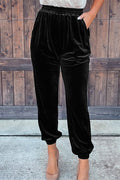 Elastic Waist Velvet Joggers Pants with Pockets