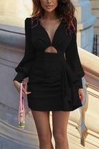 V Neck Cut Out High Waist Bodycon Dress