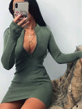 Bodycon Dresses White Stand Collar Sexy Long Sleeves Pencil Dress