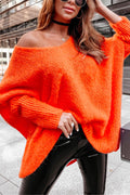 Casual V Neck Batwing Sleeve Loose Sweater