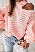 Mockneck Cold Shoulder Long Sleeve Loose Sweater