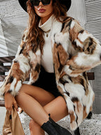 Faux Fur Coats Coffee BrownTwo-Tone Women Eco-friendly Fur Coat