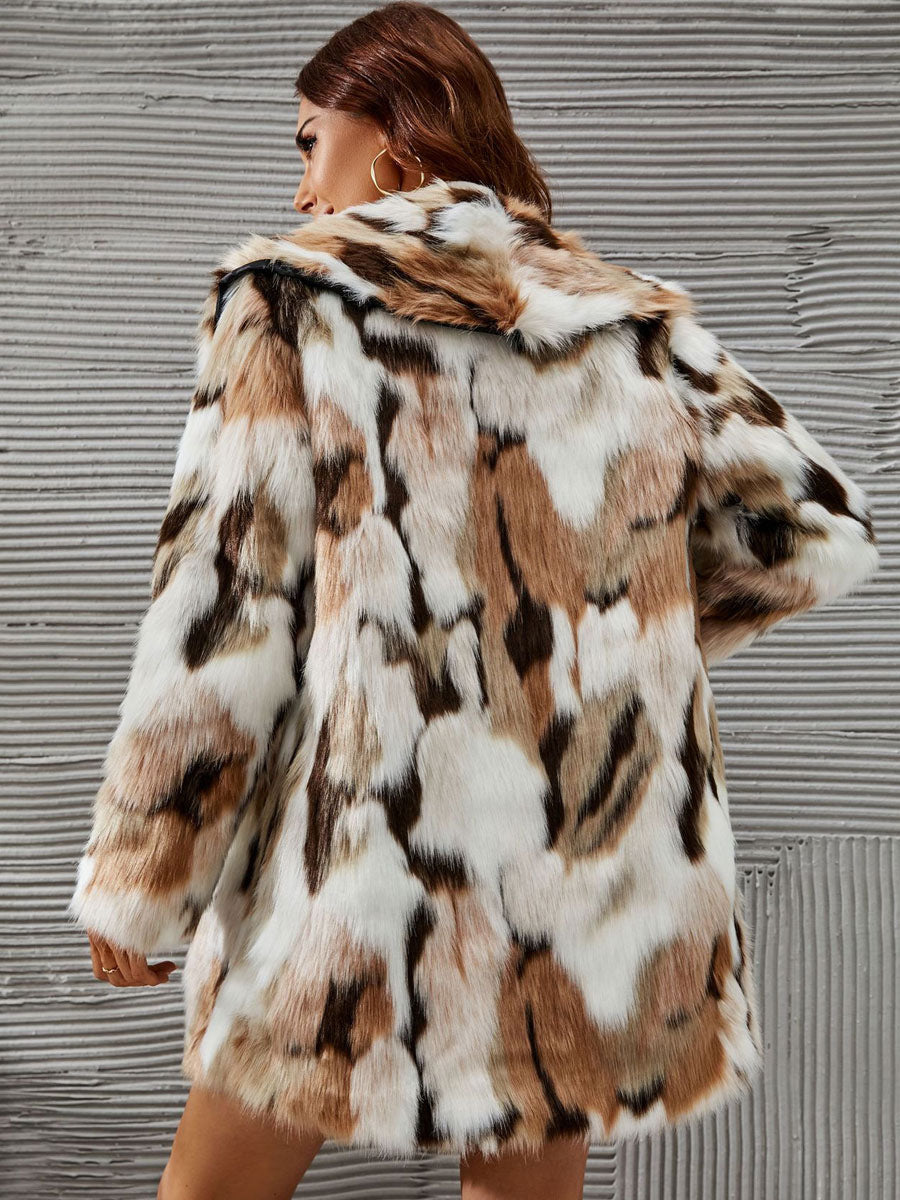 Faux Fur Coats Coffee BrownTwo-Tone Women Eco-friendly Fur Coat