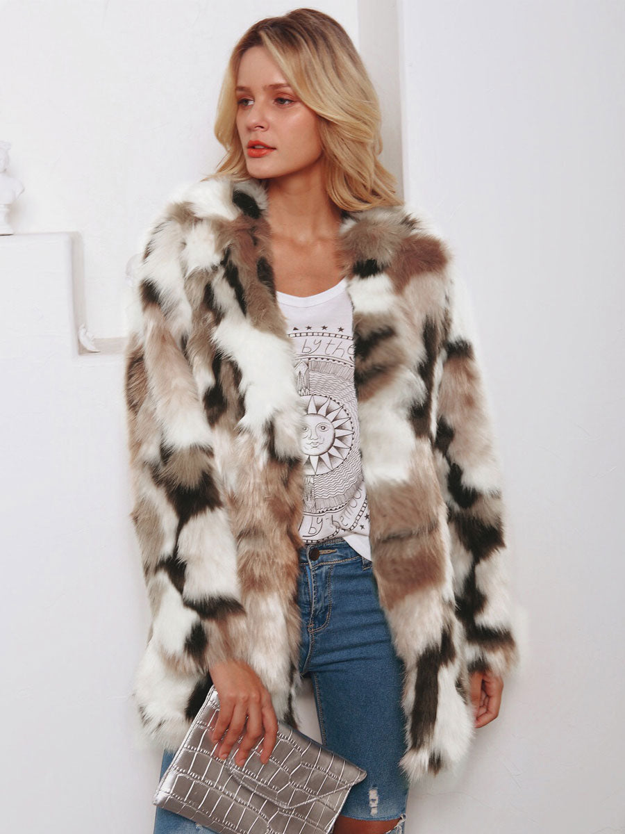 Faux Fur Coats Color Block Women Winter Eco-friendly Fur Coat 2026