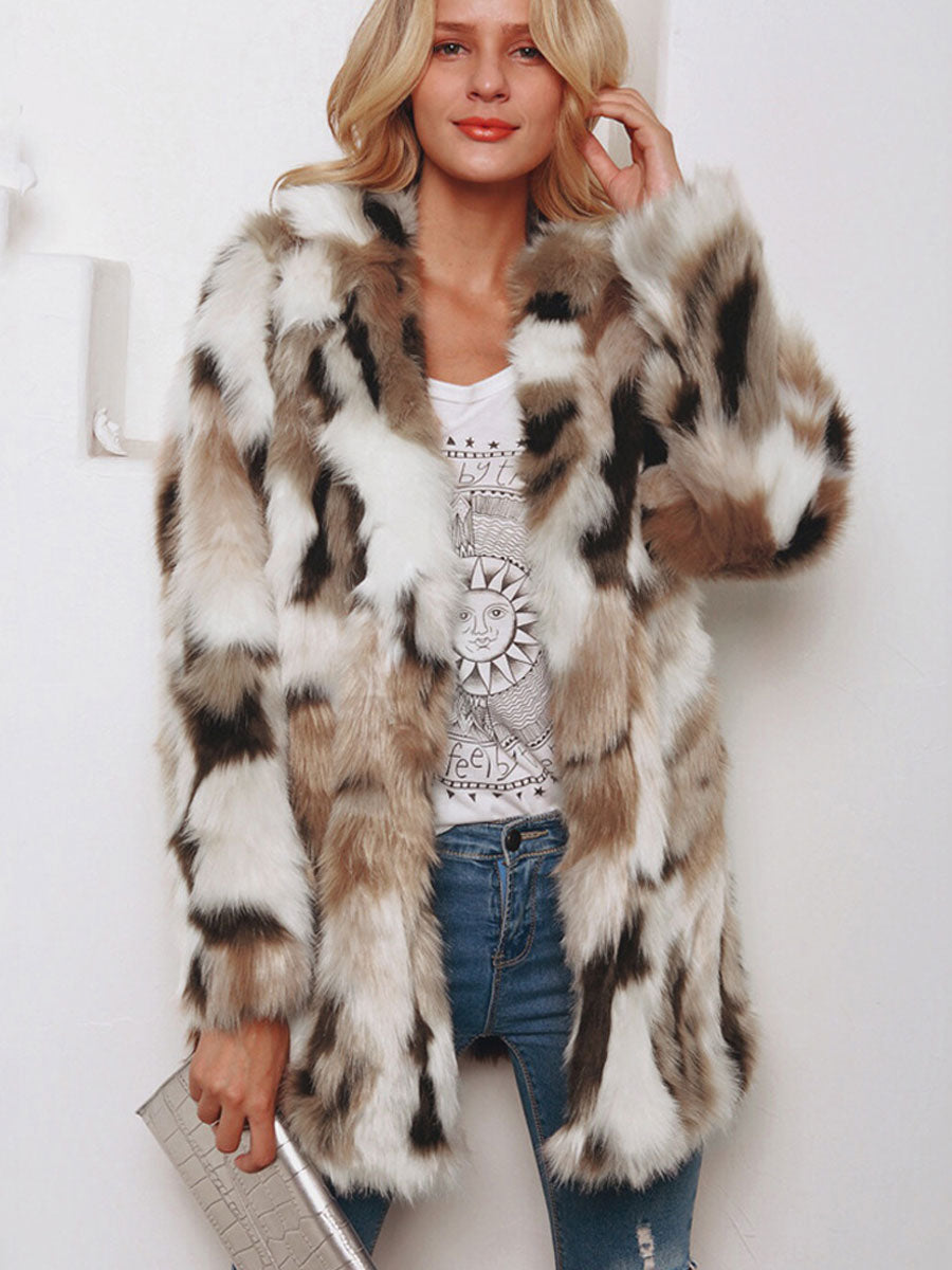 Faux Fur Coats Color Block Women Winter Eco-friendly Fur Coat 2026
