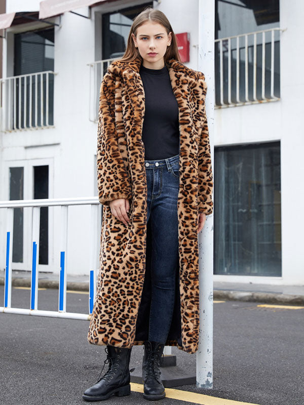 Faux Fur Long Coats Leopard Winter Eco-friendly Long Jacket For Women 2026