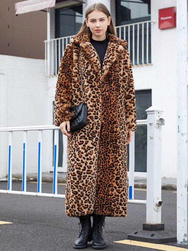 Faux Fur Long Coats Leopard Winter Eco-friendly Long Jacket For Women 2026