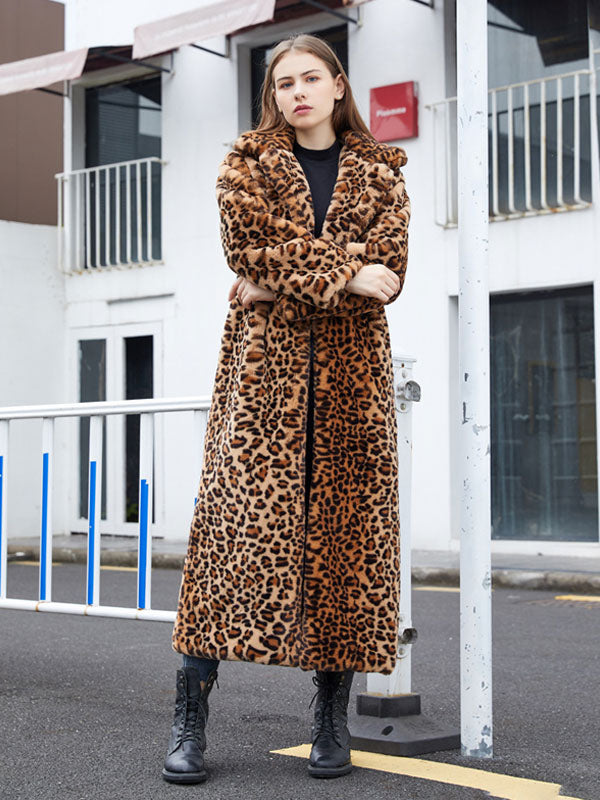 Faux Fur Long Coats Leopard Winter Eco-friendly Long Jacket For Women 2026