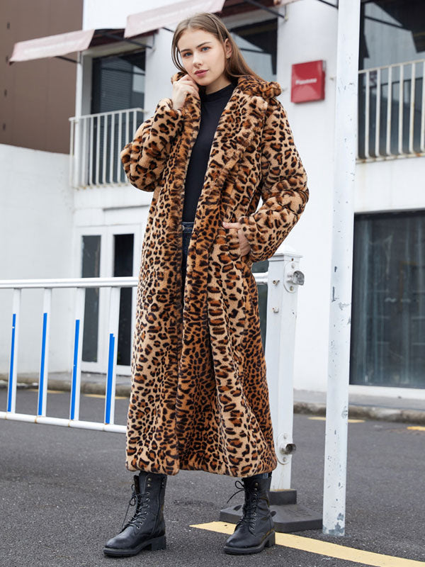 Faux Fur Long Coats Leopard Winter Eco-friendly Long Jacket For Women 2026