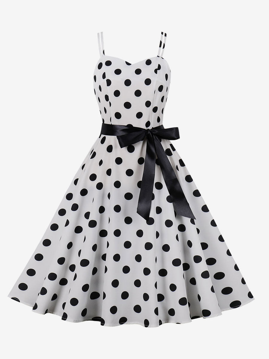 Polka Dot Vintage Midi Swing Dress for Women - 1950s A-Line Belted Rockabilly Slip Sun Dress - Summer Holiday Party 2026