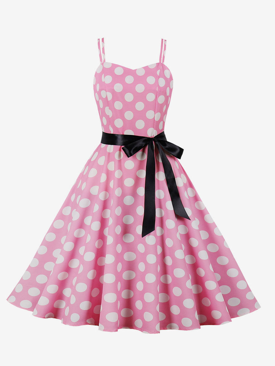 Polka Dot Vintage Midi Swing Dress for Women - 1950s A-Line Belted Rockabilly Slip Sun Dress - Summer Holiday Party 2026
