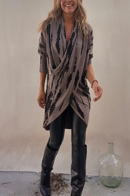 Irregular Front Cross Long Sleeve Tie Dye Top