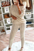 Crewneck Long Sleeve Sweater and Slim Fit Pants Solid Set