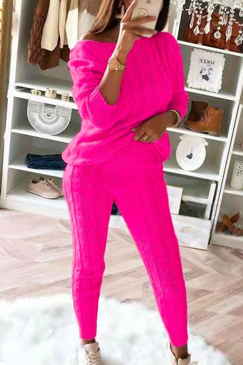 Crewneck Long Sleeve Sweater and Slim Fit Pants Solid Set