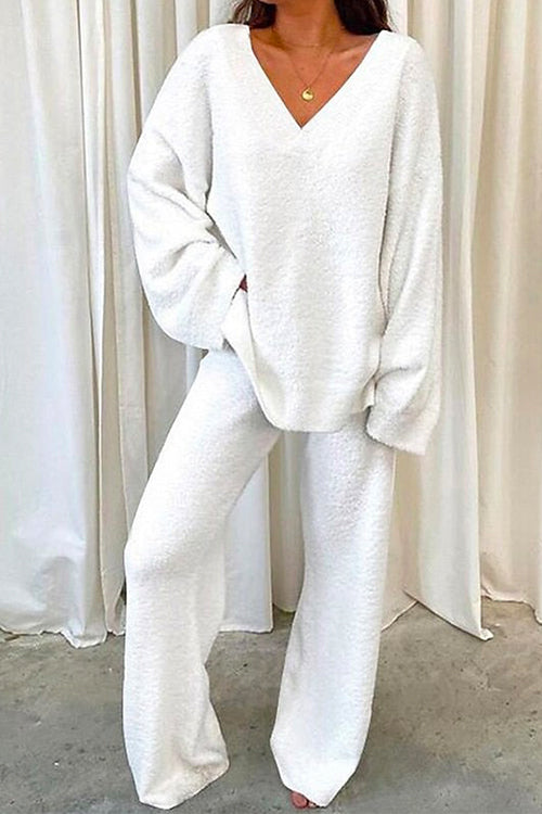 V Neck Batwing Sleeve Top and Straight Leg Pants Loungewear Set