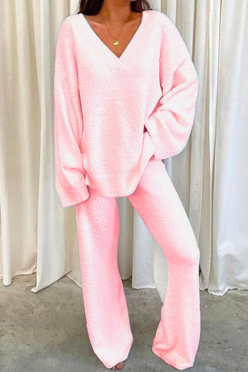 V Neck Batwing Sleeve Top and Straight Leg Pants Loungewear Set