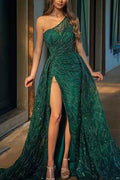 One Shoulder High Split Sequin Party Dress
