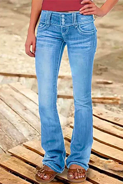 Button Down Bell Bottom Jeans with Pockets