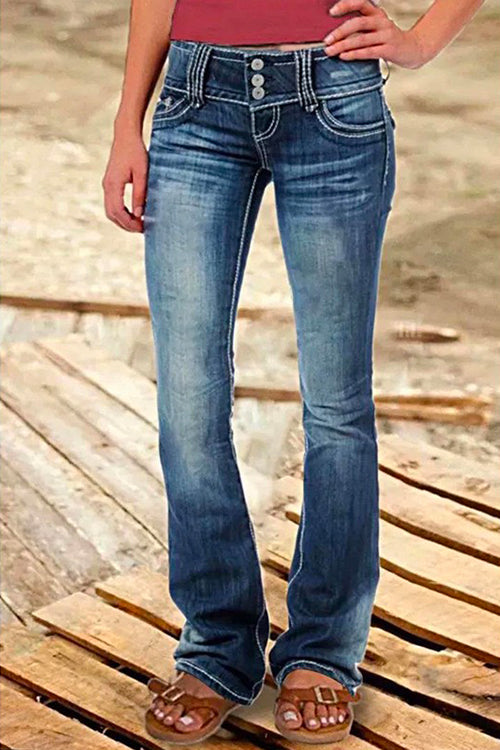 Button Down Bell Bottom Jeans with Pockets