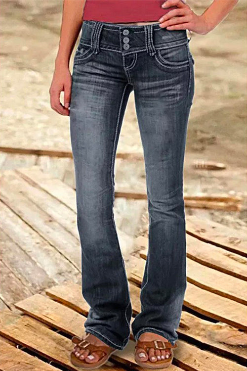 Button Down Bell Bottom Jeans with Pockets