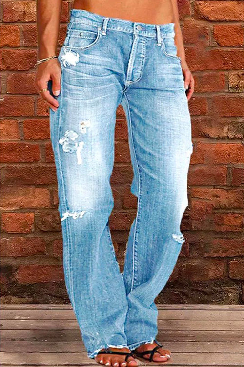 Casual One Button Ripped Jeans with Pockets