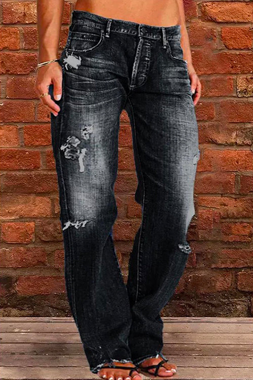 Casual One Button Ripped Jeans with Pockets