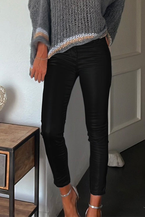 Slim Fit Faux Leather Leggings Pants with Pockets