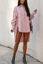Lapel High Low Hem Button Down Shirt