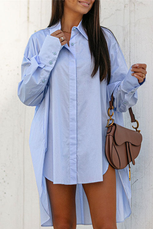 Lapel High Low Hem Button Down Shirt