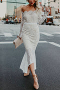 Off Shoulder Long Sleeve Floral Lace Bodycon Dress