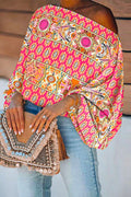 Fashion Style Off Shoulder Flare Sleeve Printed Shirt