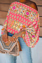 Fashion Style Off Shoulder Flare Sleeve Printed Shirt