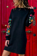 Casual Crewneck Printed Splice Long Sleeve Dress