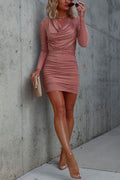Heap Collar Long Sleeve Glitter Ruched Dress