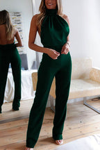 Halter Neck  Sleeveless Satin Slim Fit Jumpsuit