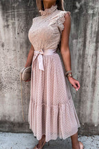 Fashion Style Mockneck Sleeveless Lace Swing Dress