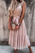 Fashion Style Mockneck Sleeveless Lace Swing Dress