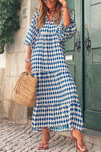 Puff Sleeve Geometry Printed Swing Dress